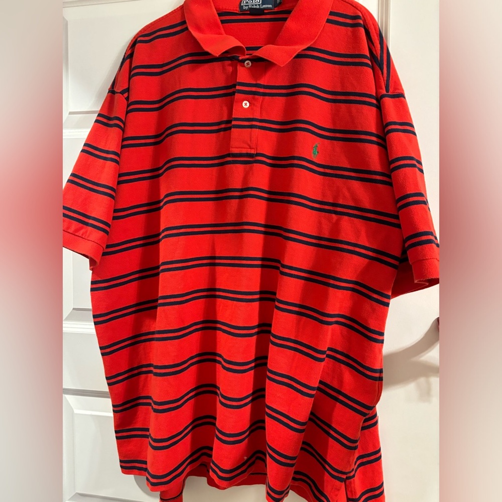 Polo Ralph Lauren 3X Men’s Red and Navy Stripe Polo Shirt w/ Green Pony